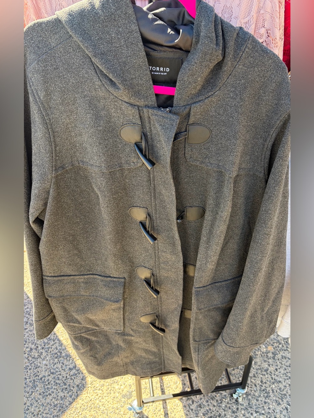 torrid Charcoal Gray Hooded Toggle Pea Coat